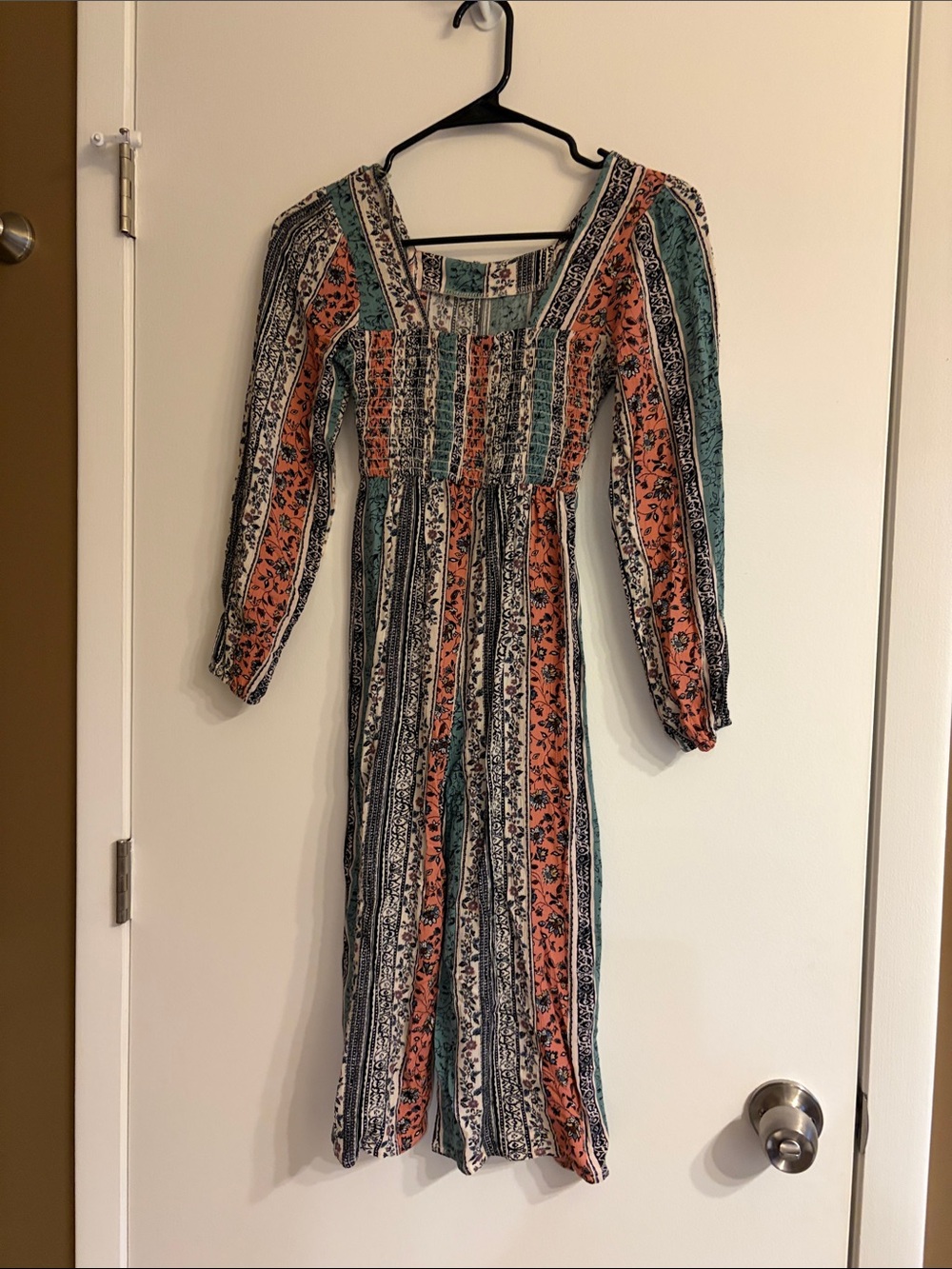 art class Coral & Teal Striped Floral Long-Sleeve Maxi Dress
